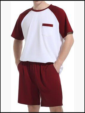 Men's Pajama Set Short Sleeve Sleepwear Lightweight Loungewear with Pocket